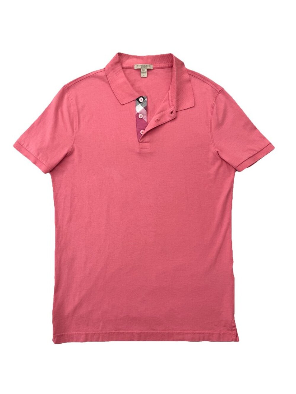 Burberry Brit Check Placket Polo Shirt Men’s M Coral Slim Fit Designer Preppy